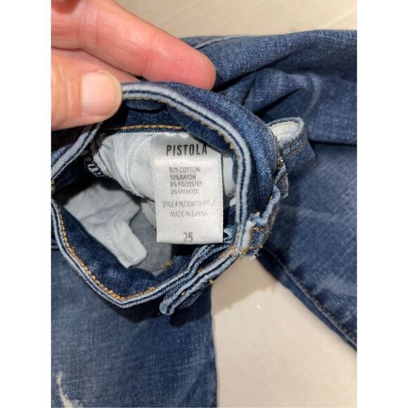 PISTOLA Jeans Womens Size 25 Dark‎ Blue Wash Skinny Distressed Low Rise A7 - Picture 3 of 7